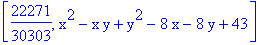 [22271/30303, x^2-x*y+y^2-8*x-8*y+43]